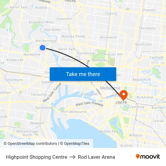 Highpoint Shopping Centre to Rod Laver Arena map