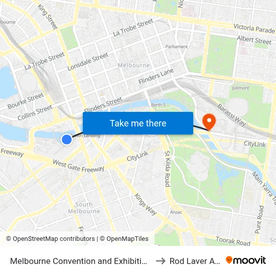 Melbourne Convention and Exhibition Centre to Rod Laver Arena map