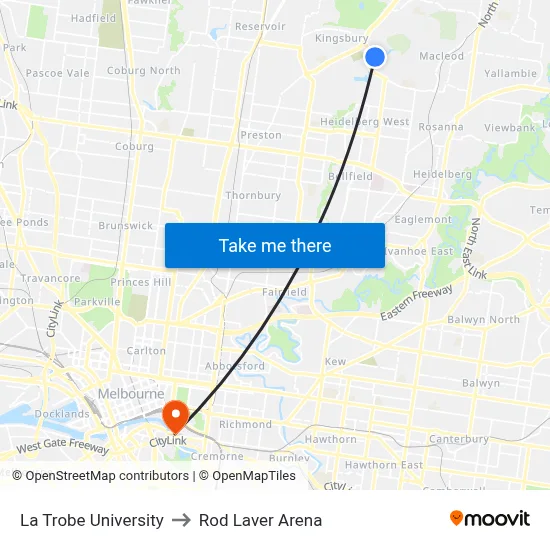 La Trobe University to Rod Laver Arena map