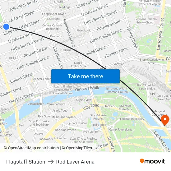 Flagstaff Station to Rod Laver Arena map
