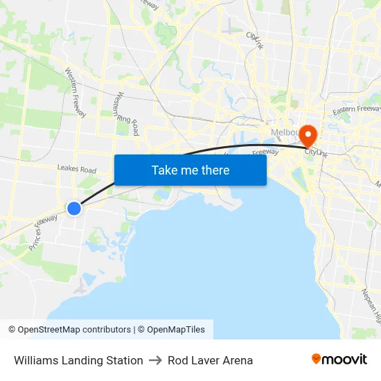 Williams Landing Station to Rod Laver Arena map