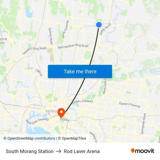 South Morang Station to Rod Laver Arena map