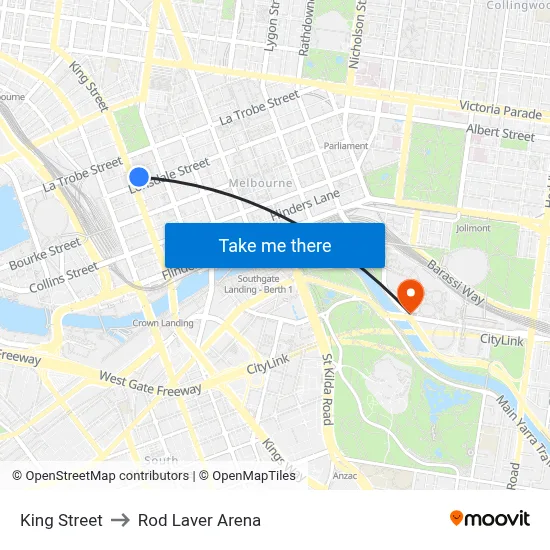King Street to Rod Laver Arena map