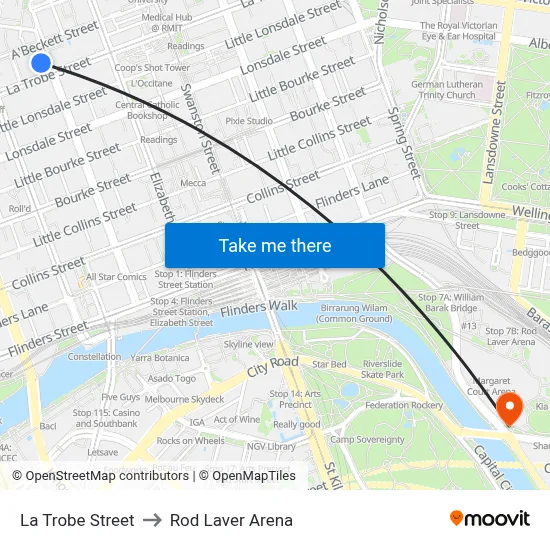 La Trobe Street to Rod Laver Arena map