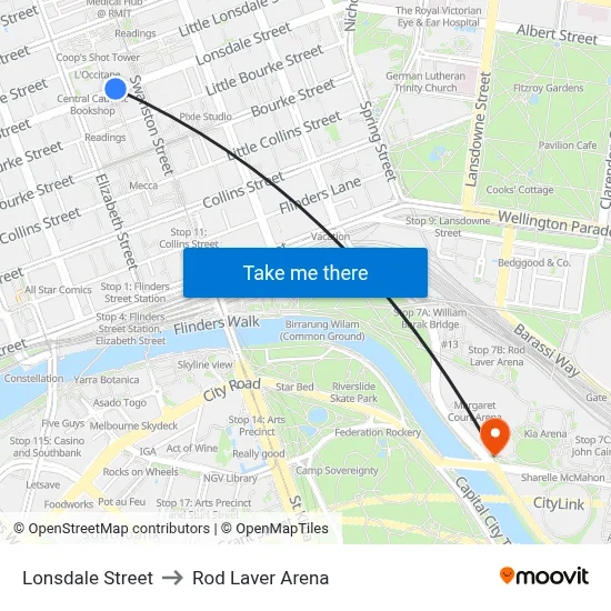 Lonsdale Street to Rod Laver Arena map