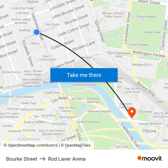 Bourke Street to Rod Laver Arena map