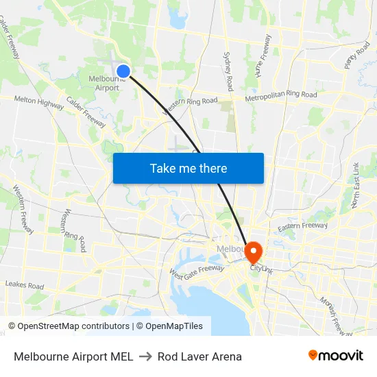 Melbourne Airport MEL to Rod Laver Arena map