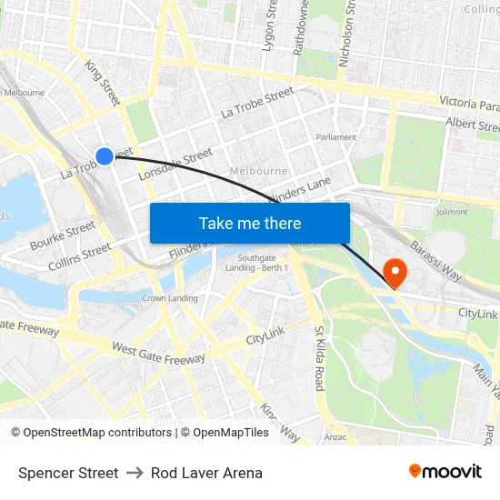 Spencer Street to Rod Laver Arena map
