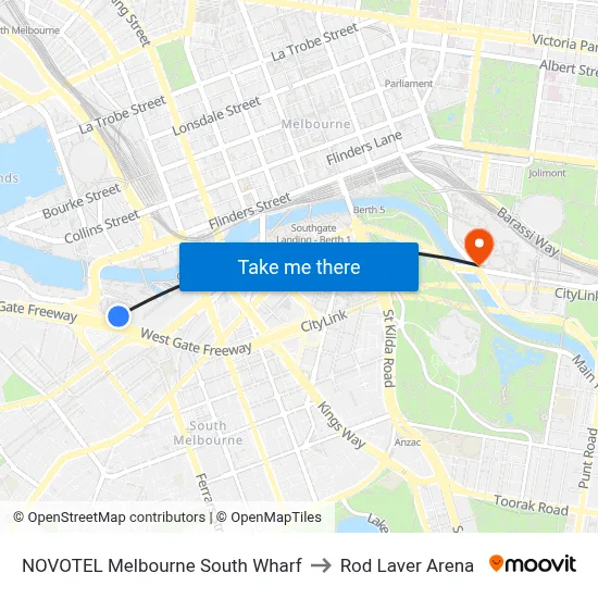 NOVOTEL Melbourne South Wharf to Rod Laver Arena map