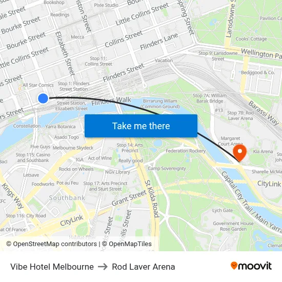 Vibe Hotel Melbourne to Rod Laver Arena map