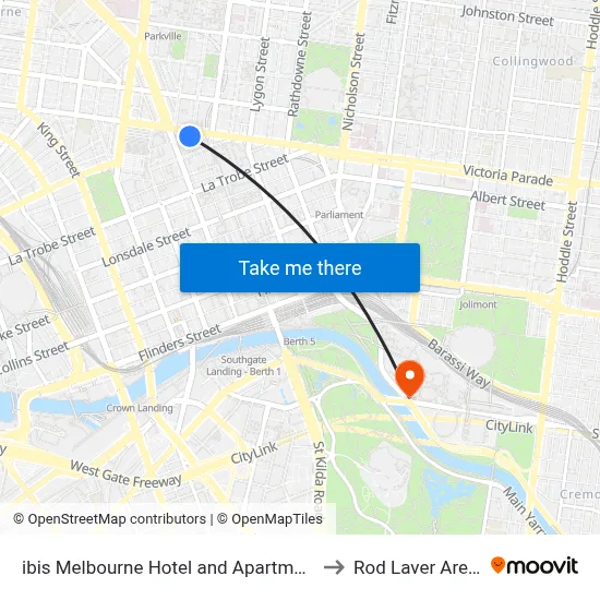 ibis Melbourne Hotel and Apartments to Rod Laver Arena map