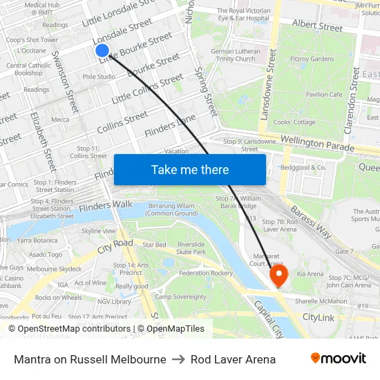 Mantra on Russell Melbourne to Rod Laver Arena map
