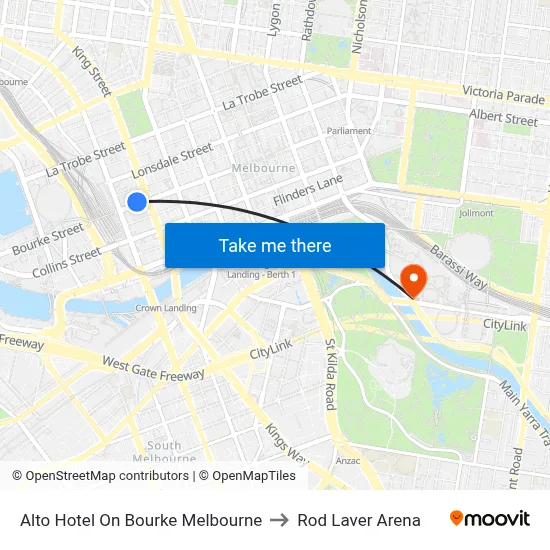Alto Hotel On Bourke Melbourne to Rod Laver Arena map