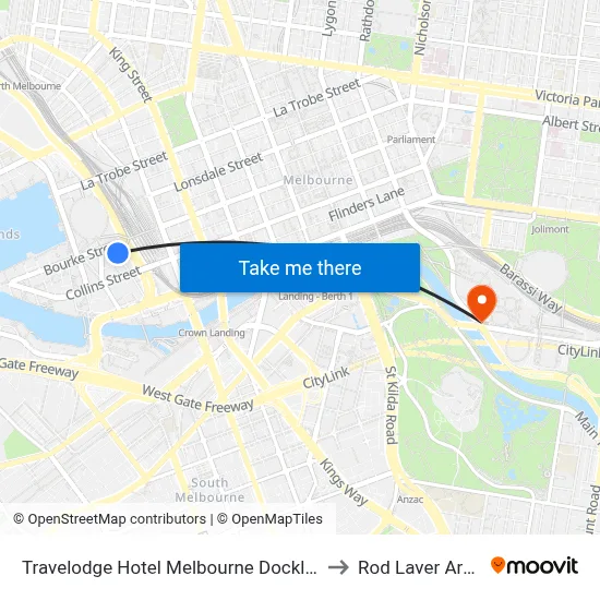 Travelodge Hotel Melbourne Docklands to Rod Laver Arena map