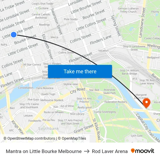 Mantra on Little Bourke Melbourne to Rod Laver Arena map