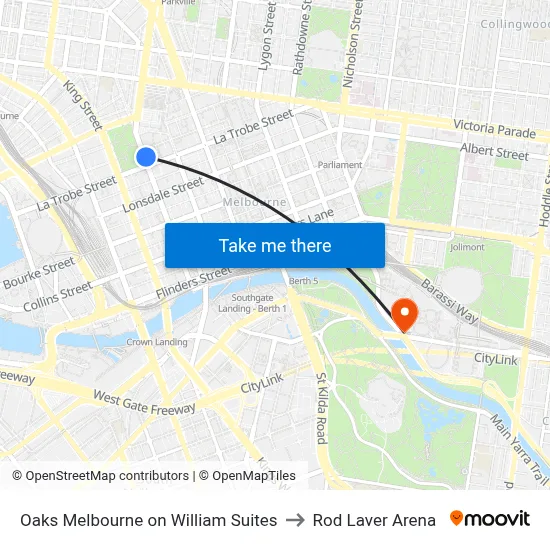 Oaks Melbourne on William Suites to Rod Laver Arena map