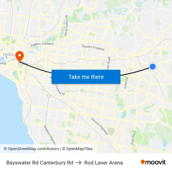 Bayswater Rd Canterbury Rd to Rod Laver Arena map
