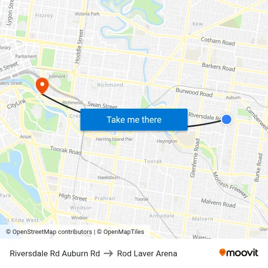 Riversdale Rd Auburn Rd to Rod Laver Arena map
