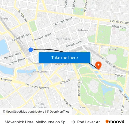 Mövenpick Hotel Melbourne on Spencer to Rod Laver Arena map