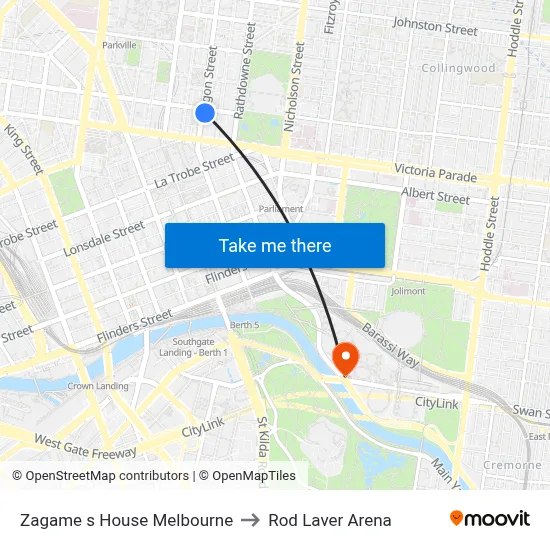 Zagame s House Melbourne to Rod Laver Arena map