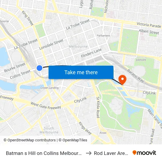 Batman s Hill on Collins Melbourne to Rod Laver Arena map