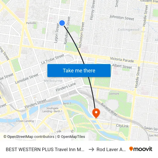 BEST WESTERN PLUS Travel Inn Melbourne to Rod Laver Arena map