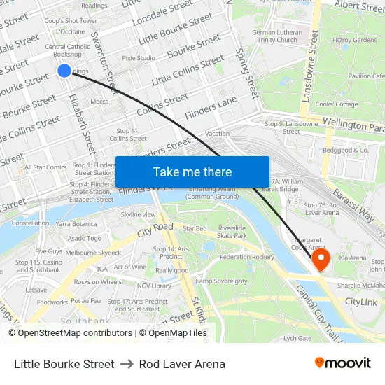 Little Bourke Street to Rod Laver Arena map