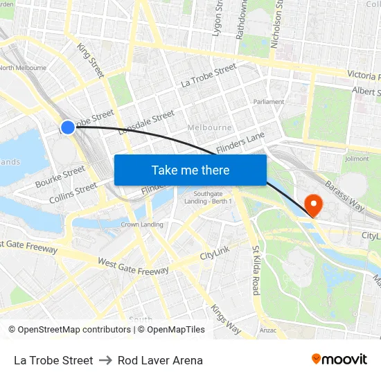 La Trobe Street to Rod Laver Arena map