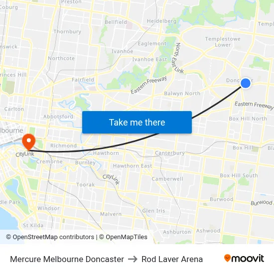 Mercure Melbourne Doncaster to Rod Laver Arena map