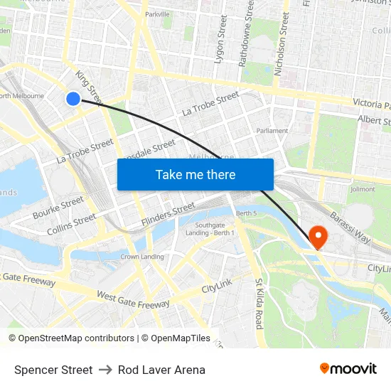 Spencer Street to Rod Laver Arena map