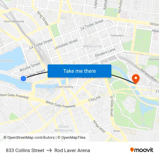 833 Collins Street to Rod Laver Arena map
