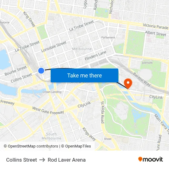 Collins Street to Rod Laver Arena map
