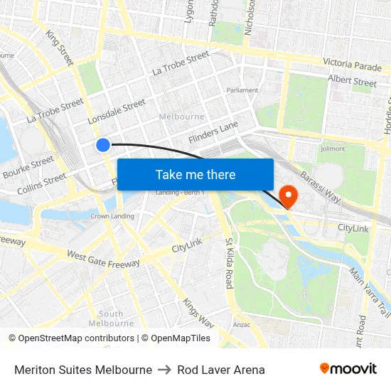 Meriton Suites Melbourne to Rod Laver Arena map