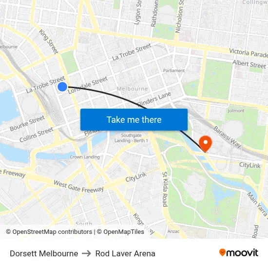 Dorsett Melbourne to Rod Laver Arena map