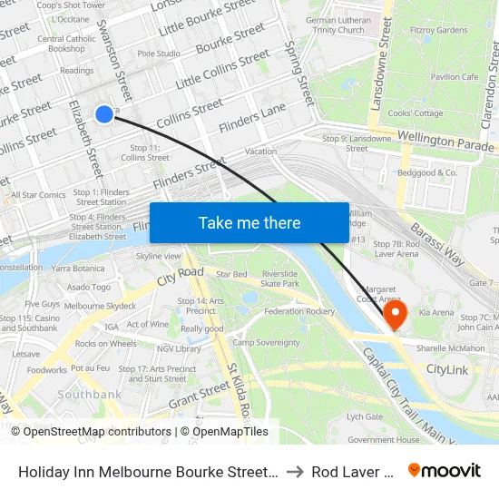 Holiday Inn Melbourne Bourke Street Mall by Ihg to Rod Laver Arena map