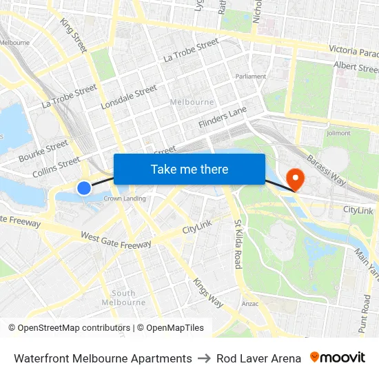 Waterfront Melbourne Apartments to Rod Laver Arena map
