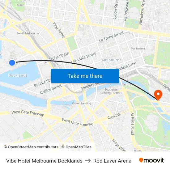 Vibe Hotel Melbourne Docklands to Rod Laver Arena map