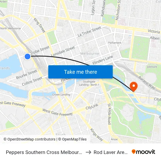 Peppers Southern Cross Melbourne to Rod Laver Arena map