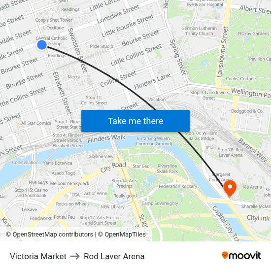 Victoria Market to Rod Laver Arena map
