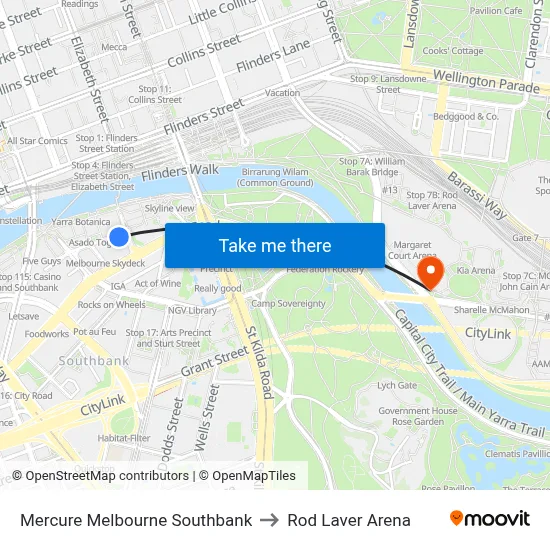 Mercure Melbourne Southbank to Rod Laver Arena map