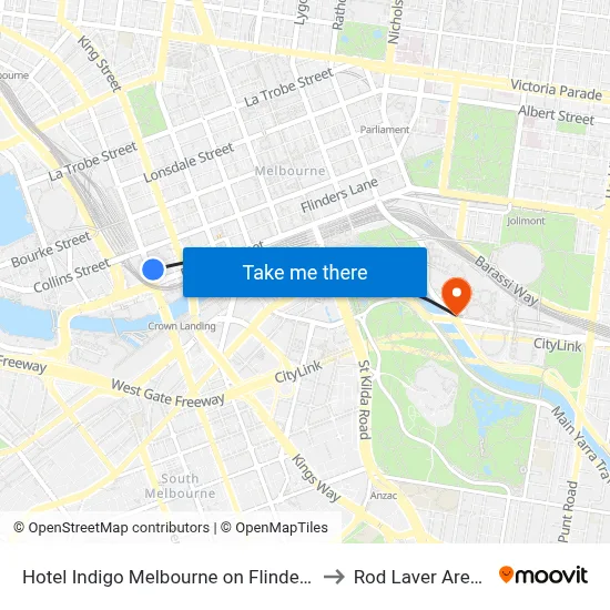 Hotel Indigo Melbourne on Flinders to Rod Laver Arena map