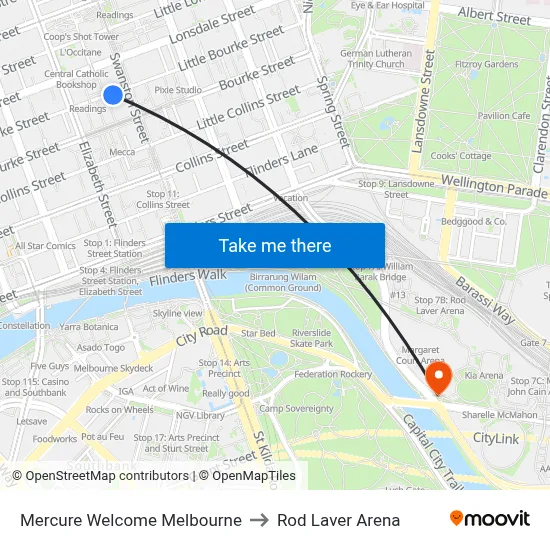 Mercure Welcome Melbourne to Rod Laver Arena map