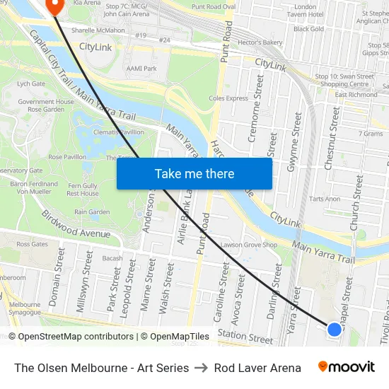 The Olsen Melbourne - Art Series to Rod Laver Arena map