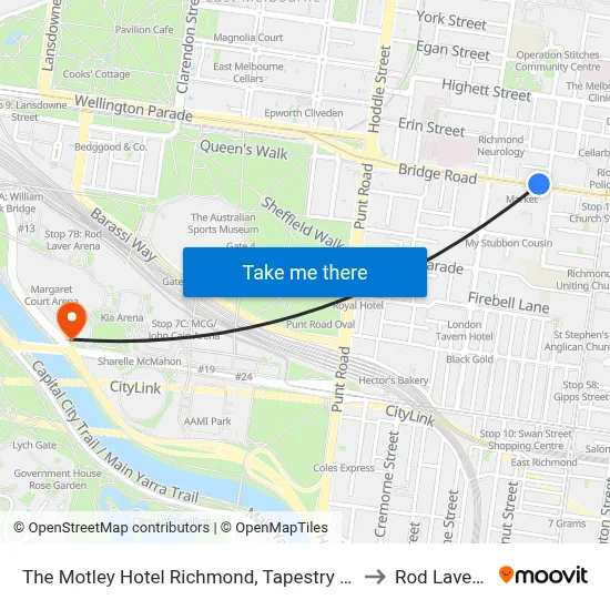The Motley Hotel Richmond, Tapestry Collection by Hilton to Rod Laver Arena map