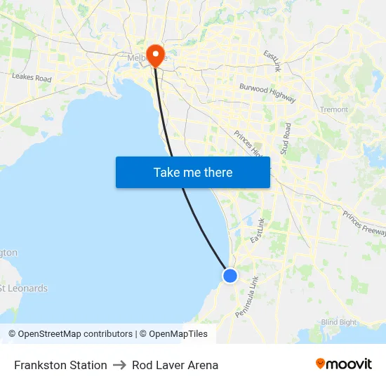 Frankston Station to Rod Laver Arena map