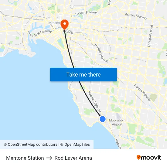 Mentone Station to Rod Laver Arena map