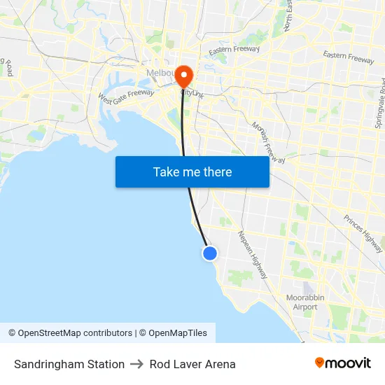 Sandringham Station to Rod Laver Arena map