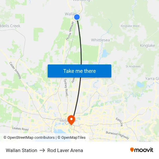 Wallan Station to Rod Laver Arena map