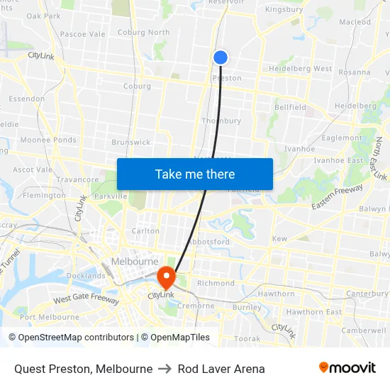 Quest Preston, Melbourne to Rod Laver Arena map
