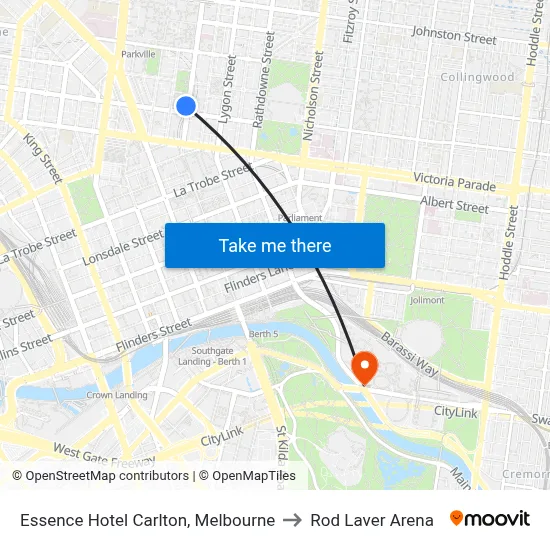Essence Hotel Carlton, Melbourne to Rod Laver Arena map